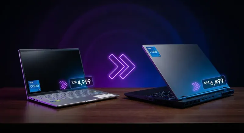 Intel Core i7 laptop price Malaysia comparison showing Lenovo Legion, Asus, and Gigabyte models