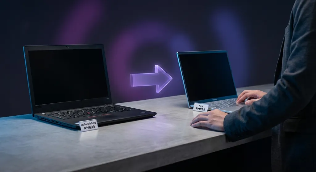 Affordable budget laptops displayed side by side showing various models under RM1000 in Malaysia