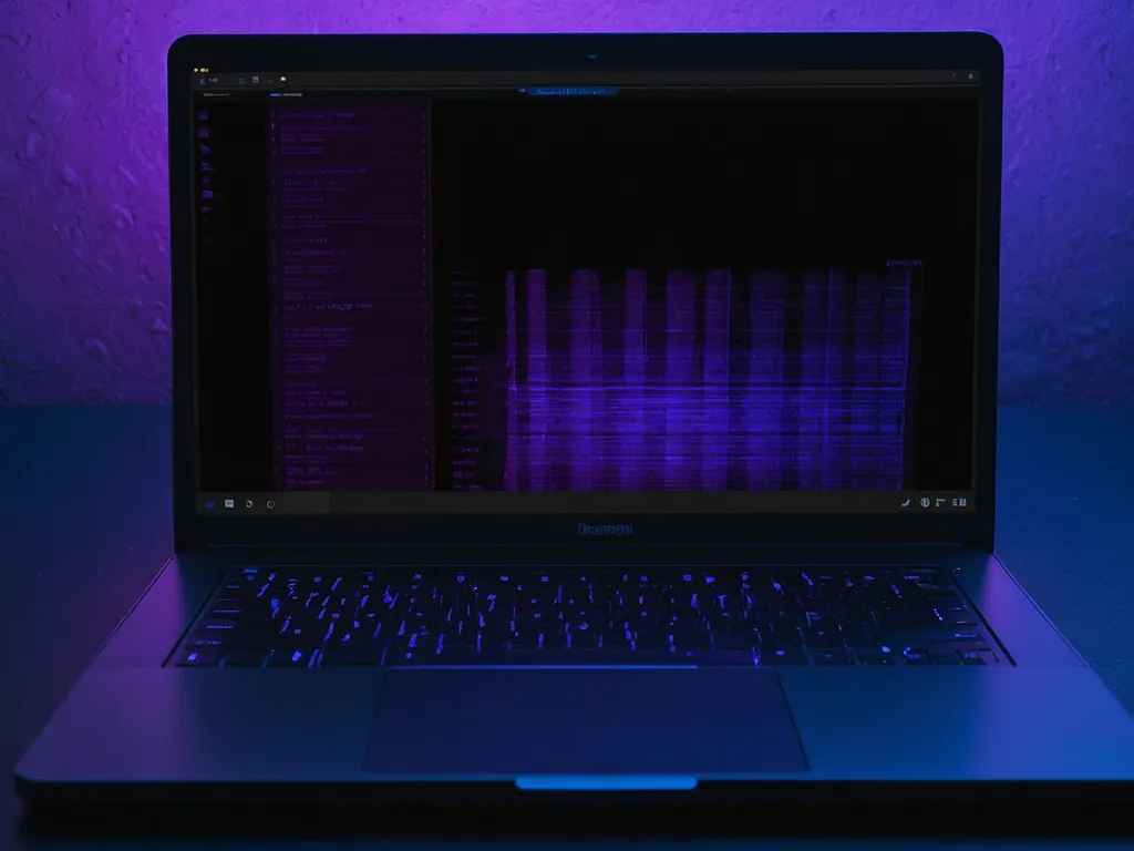 Paparan laptop dengan kerosakan LCD menunjukkan garis-garis dan warna tidak normal